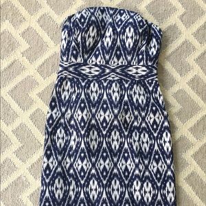 Banana Republic strapless dress blue ikat print